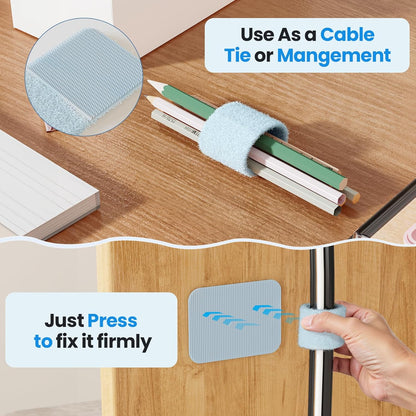 Cable Management Under Desk, 【Up to 15 Cord】【Enhanced Wire Holder】 Cord Organizer, Adjustable Hook and Loop Cable Ties, Home Office Essentials, Cable Hider Clips Under Table, 20 Pair