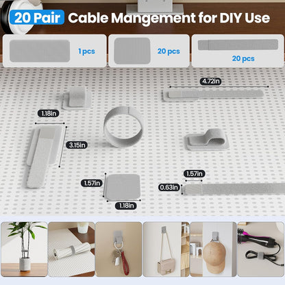 Cable Management Under Desk, 【Up to 15 Cord】【Enhanced Wire Holder】 Cord Organizer, Adjustable Hook and Loop Cable Ties, Home Office Essentials, Cable Hider Clips Under Table, 20 Pair