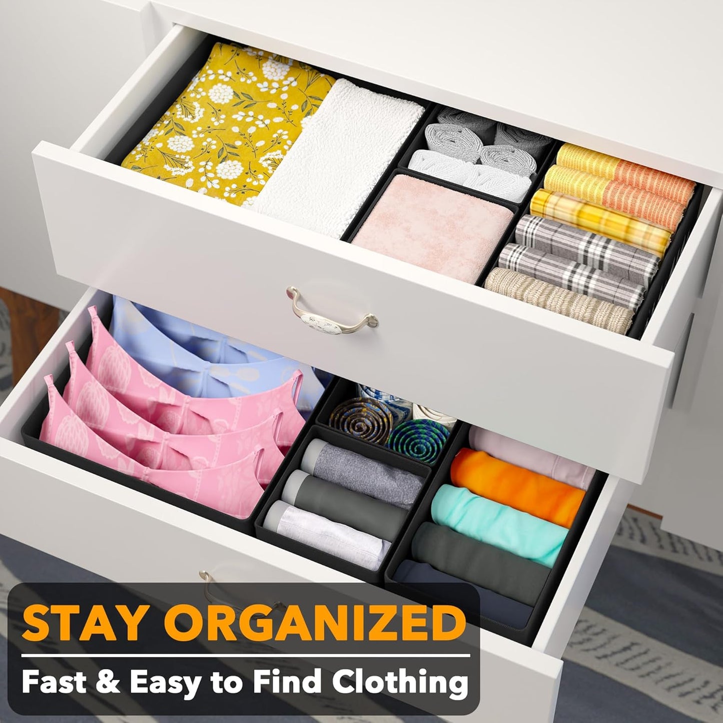 SpaceAid Drawer Organizer for Clothes, 18 Pack Dresser Drawer Organizer Bins, Closet Organizers and Storage Dividers for Clothing, Underwears, Socks (Beige)