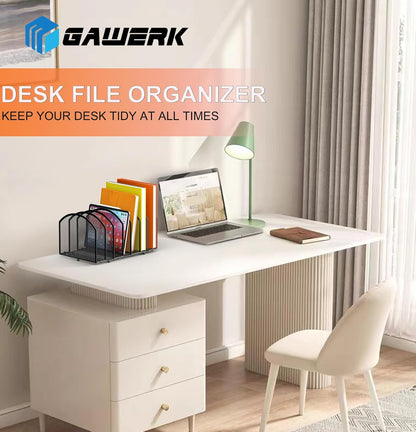 Gawerk 7-Section Desk File Organizer, Mesh Desktop Organizer File Sorter Office Organization Letter Holder, Vertical Desktop File Holder for Office Home, Black
