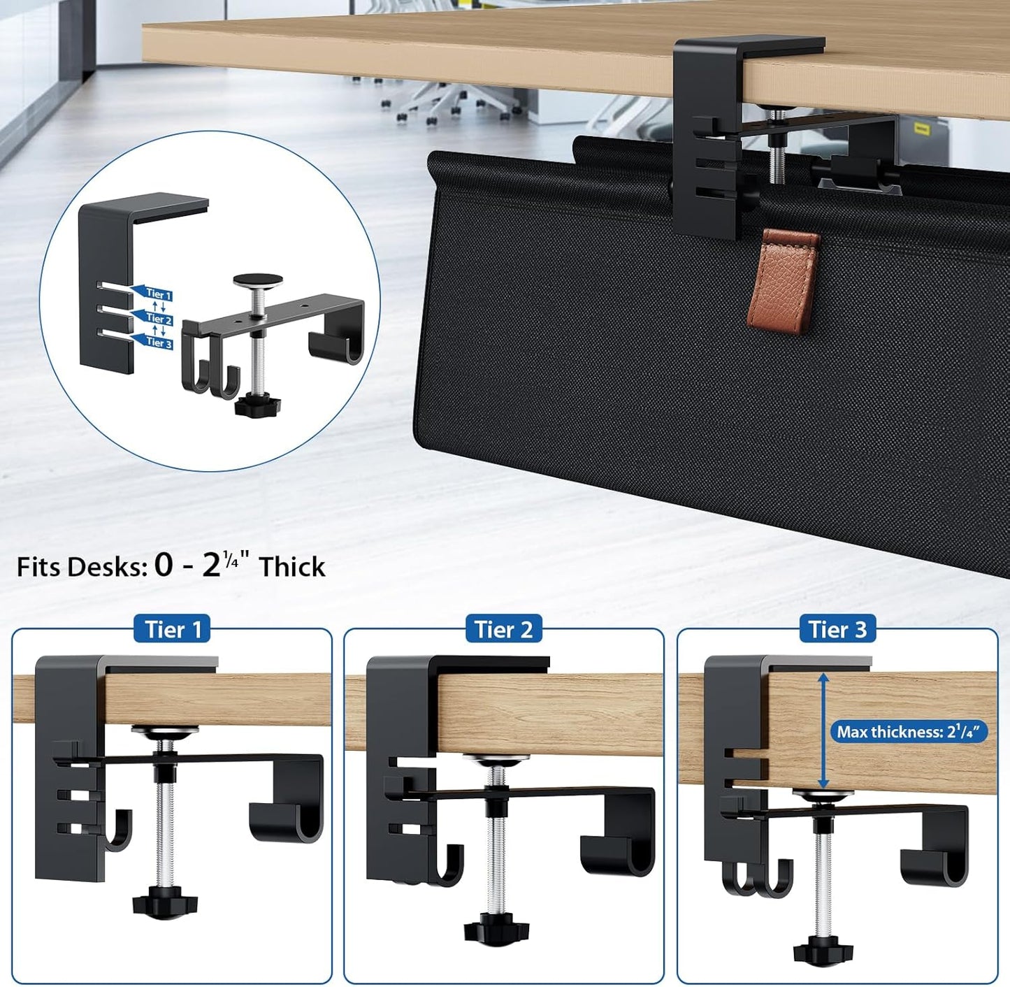 Zilink No Drill Under Desk Cable Management Tray 30" Cord Organizer for Table Clamp/Screw Mount Desk Cable Management Sturdy Waterproof Fabric Cord Hiders for Office, Home