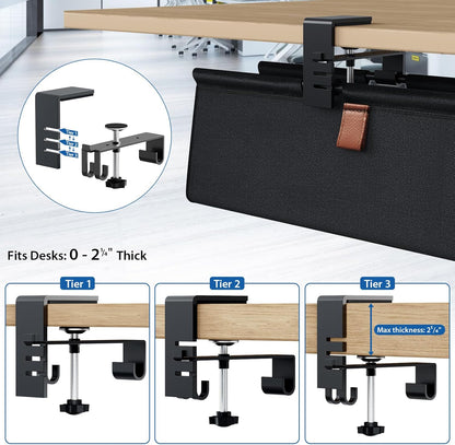 Zilink No Drill Under Desk Cable Management Tray 30" Cord Organizer for Table Clamp/Screw Mount Desk Cable Management Sturdy Waterproof Fabric Cord Hiders for Office, Home