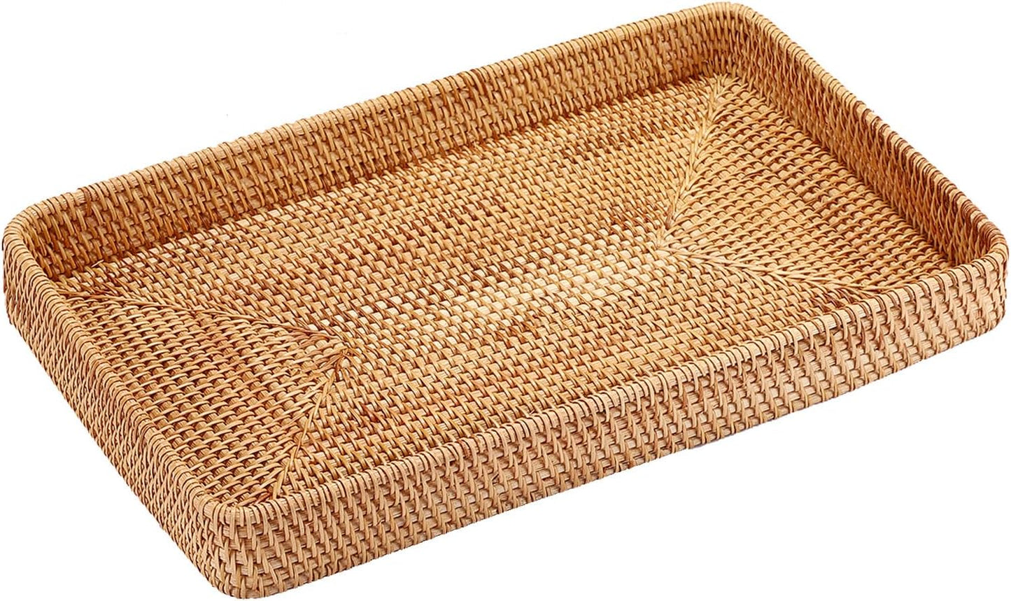 Hipiwe Key Basket Tray for Entryway Table Rattan Serving Tray Handwoven Wicker Baskets Vanity Trays Square Decorative Fruit Trays for Kitchen Counter Bedside Living Room Bathroom, 8.1"