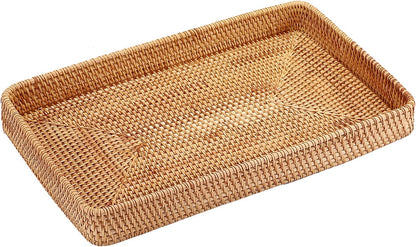 Hipiwe Key Basket Tray for Entryway Table Rattan Serving Tray Handwoven Wicker Baskets Vanity Trays Square Decorative Fruit Trays for Kitchen Counter Bedside Living Room Bathroom, 8.1"