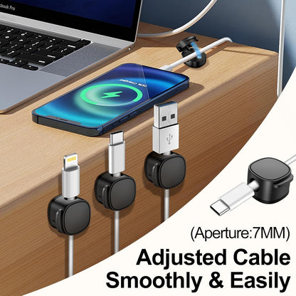 6 Pack,Magnetic Cable Clips & Silicon Cable Ties,[Cable Smooth Adjustable Under Desk Organizer],Cable Management,Cord Holder-Desk Stand Cable Organizer Holding,Adhesive for Home Cable Keeper