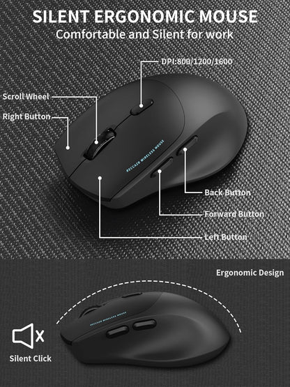 Wireless Keyboard and Mouse Combo,2.4G Full Size Wave Keys Ergonomic Keyboard with Wrist Rest for Natural Typing, 3 DPI Adjustable Ergonomic Silent Mouse for Computer/Laptop/Windows/Mac (Gray)