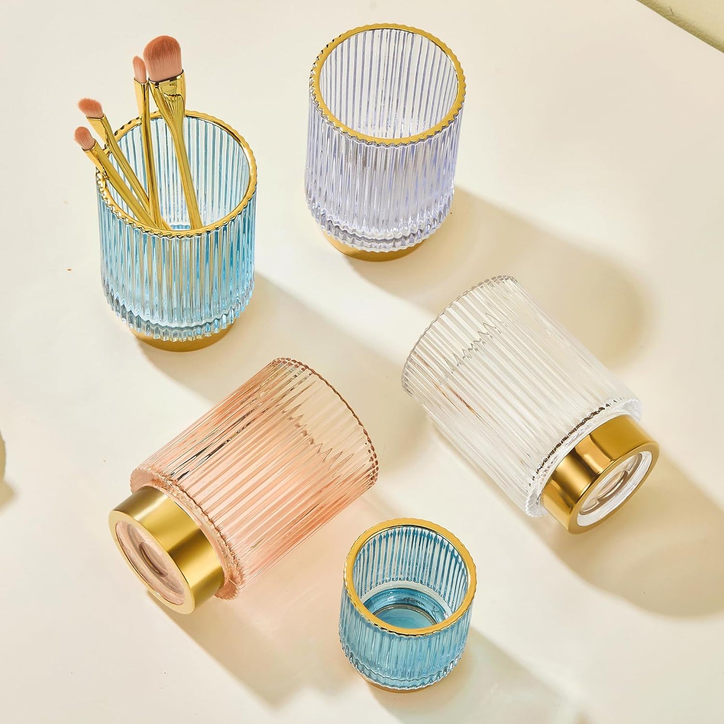Makeup Brush Holder Organizer,Toothbrush Holders,Desk Pen Pencil Holder,Multifunctional Vintage Glass Brush Cup（L/Green/A3-6-US）