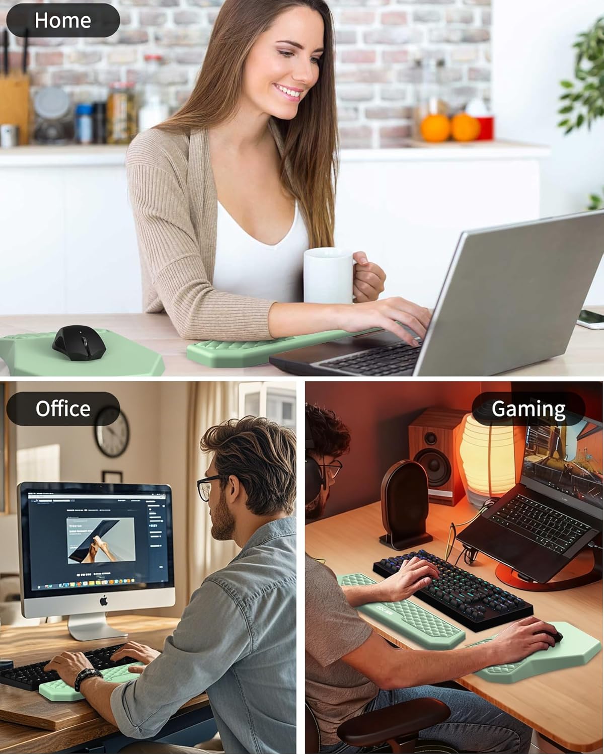 Ergonomic Mouse Pad and Keyboard Wrist Rest Support Set, Massage Design Mousepad for Carpal Tunnel Pain Relief, Memory Foam, Non-Slip PU Base for Computer Desk, Baby Blue