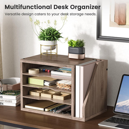 Creso hom Mail Sorter, File Organizer Desktop, Wood Desk Organizer with 3 Adjustable Shelves, Mail Holder for Office, Home, Letter Sorter File Holders for Envelopes, Supplies Magazines, Rustic Brown