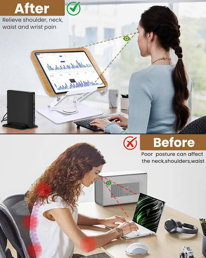 ASIEIT Desk Clamp Book Stand, Aluminum Book Holder Adjustable Height & Angle, Cookbook Stand for Kitchen, Recipe Book Holder with 360° Swivel Base, Book Stand for Reading, Office, Laptop