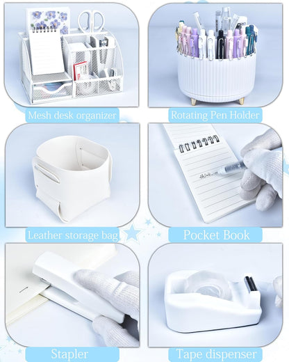 Purple Desk Accessories and Organizers with Desk Organizer and 360°Rotating Pen Holder stapler Pen and a Lot of Office Purple Office Supplies Beautifully Presented in a Gift Box