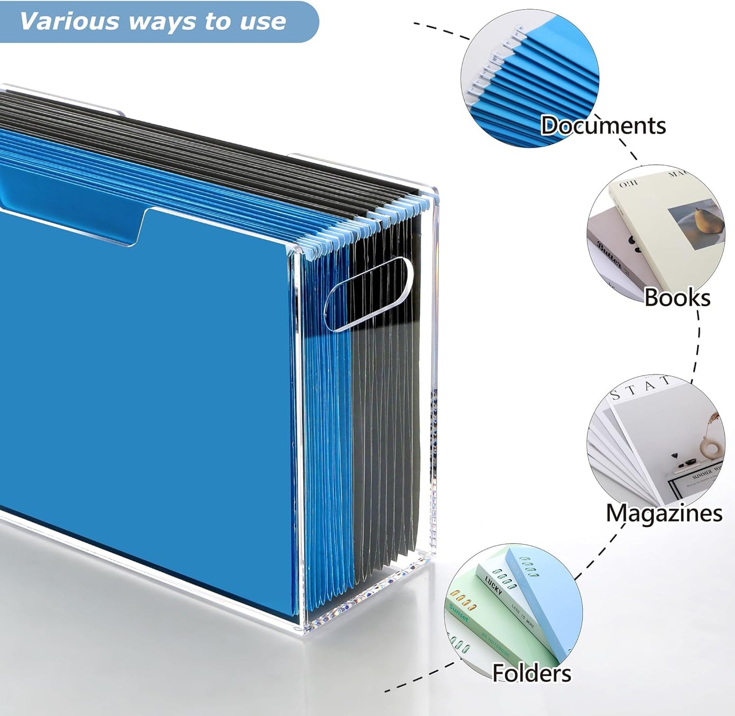 DINGHUO Acrylic File Folder Organizer, Hanging File Organizer Box, File Holder with Handles for Letter Size, Clear File Box Desktop Folder Storage for Office Home Work -1 Pack