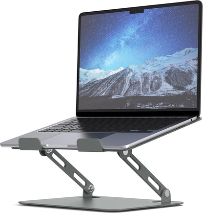 SOUNDANCE Laptop Stand for Desk with Stable Heavy Base, Adjustable Height Multi-Angle, Ergonomic Metal Riser Holder, Foldable Mount Elevator, Compatible with 10 to 15.6 Inches PC Computer, Silver