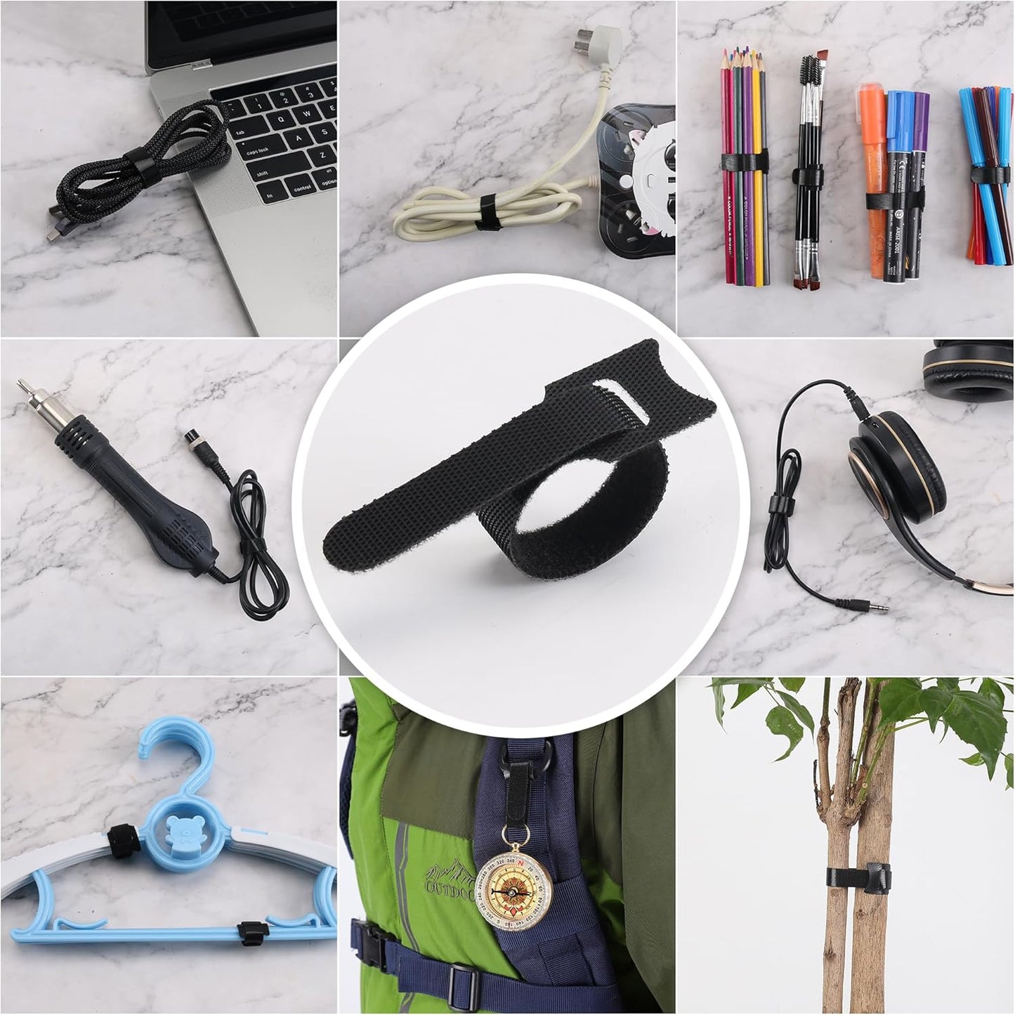 Nettbe 60 PCS 6 Inches Reusable Cable Ties, Adjustable Cord Straps Wire Organizer Cord Wrap and Hook Loop Cable Management