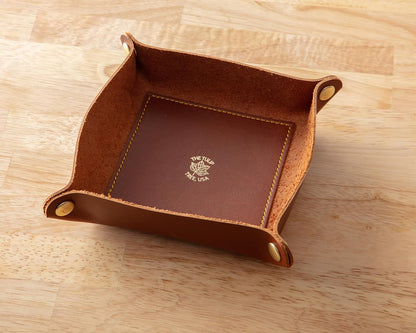 USA Handmade Premium Leather Valet Tray, Folds Flat! Dice Rolling Basket and Organizer with Brass Snaps - Reinforced Base - for Keys, Jewelry, Coin, EDC, Watch Storage Caddy - Black XLarge