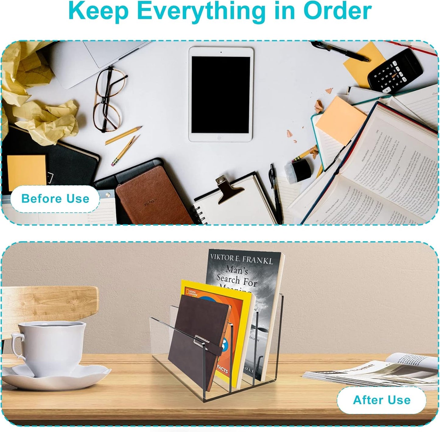 Boloyo Acrylic File Holder,1PC 2 Sections Clear File Organizer Mail Letter Sorter Desktop Folder Holder for Home Office School Envelope Bill Filling Paper Document