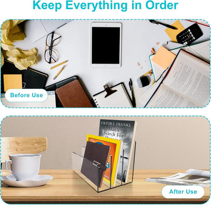 Boloyo Acrylic File Holder,1PC 2 Sections Clear File Organizer Mail Letter Sorter Desktop Folder Holder for Home Office School Envelope Bill Filling Paper Document