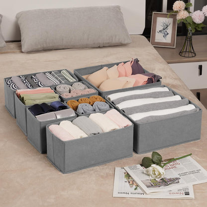 Criusia Drawer Organizer Clothes, 8 Pack Underwear Organizer, Foldable Closet Organizers and Storage Dresser Dividers for Clothes, Socks, Scarves, Ties (Gray)