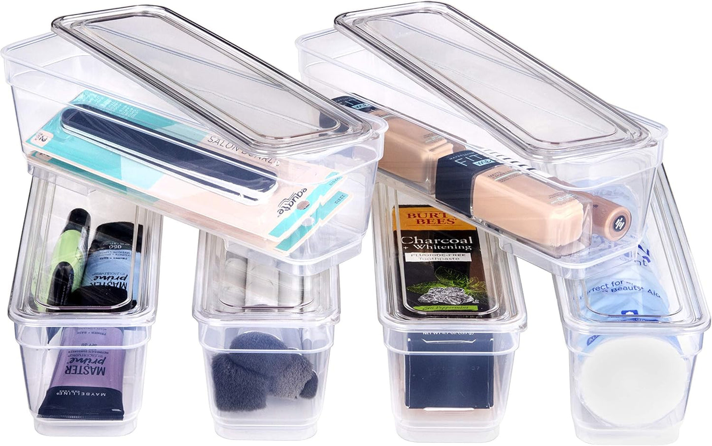 Best Kept 6 Bin Pack, Long Home Organizer Storage Boxes with Lids, Translucent Clear