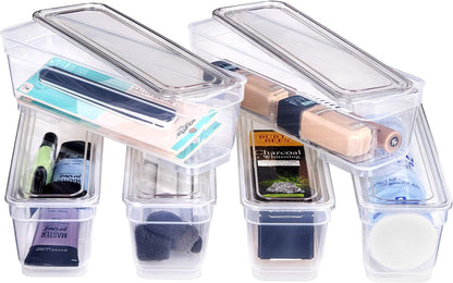 Best Kept 6 Bin Pack, Long Home Organizer Storage Boxes with Lids, Translucent Clear