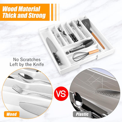 Kitchen Silverware Drawer Organizer and Storage Flatware Cutlery Utensil Holder Spice Rack Containers Bathroom Counter Cabinet Office Desk Makeup Drawer Tray Kitchen and Dining Tools Decor Accessories