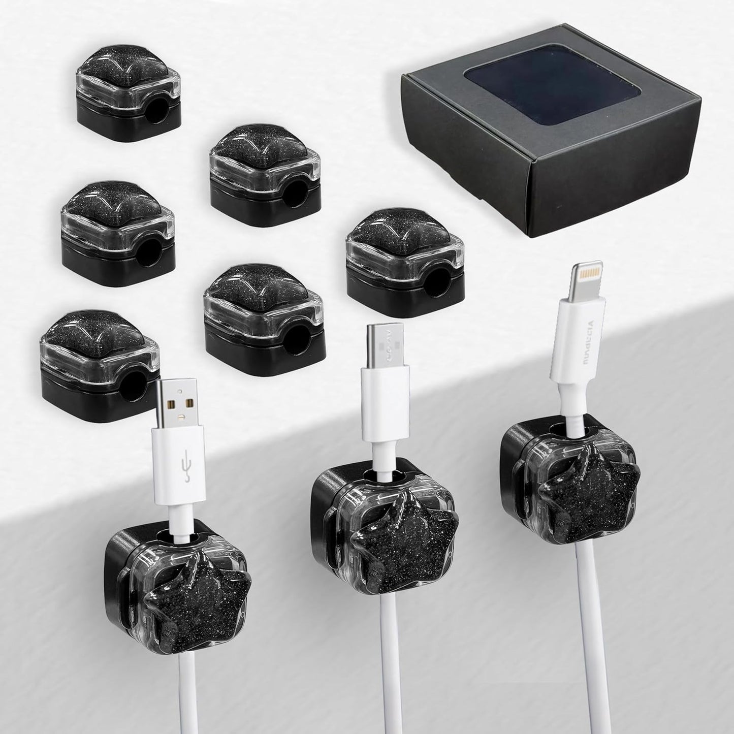 9Pack Magnetic Cable Clips for Nightstand, Adhesive Night-Glowing Cord Holder Organizer for Office Home Desk Wall Car (Star Cat Strawberry)