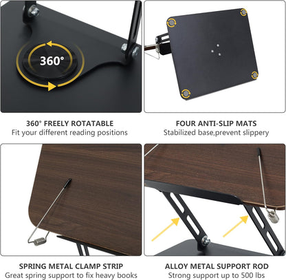 Book Stand for Reading, Multi-Angle & Height Book Holder with 360° Swivel Base, Lightweight Foldable Cookbook Stand for Kitchen, Office, Textbook, Recipe, Music Scores, Kindle, Tablet