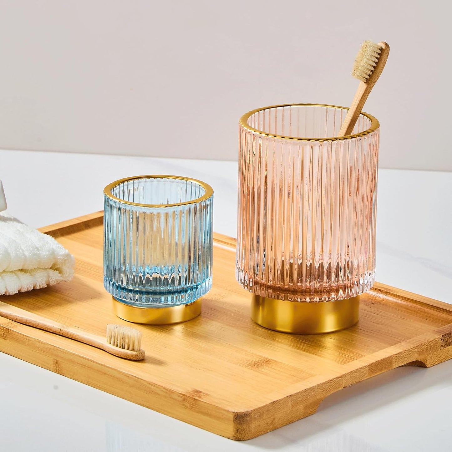 Makeup Brush Holder Organizer,Toothbrush Holders,Desk Pen Pencil Holder,Multifunctional Vintage Glass Brush Cup（L/Green/A3-6-US）