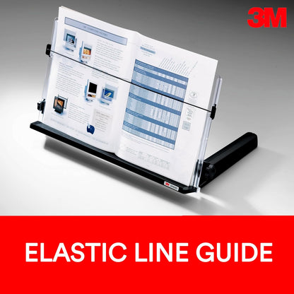 3M Adjustable Document Copy Holder, In-line with Monitor Minimizing Head and Neck Movement, 300 Sheet Capacity Holds Sheets to Books, Elastic Line Guide Keeps Pages Open, 18" Wide, Black (DH640)