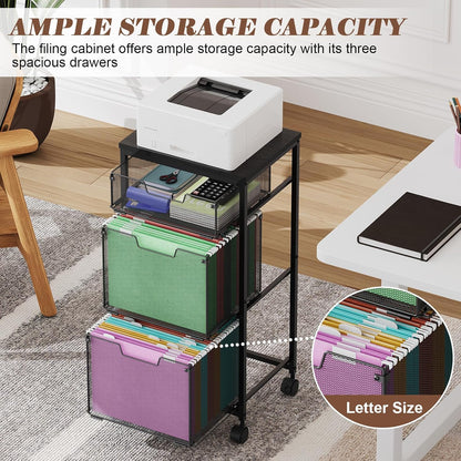 Sbanmao Rolling File Cart with 2 Storage Drawers, Mobile File Cabinet with Wheels, Hanging File Folder Organizer, Under Desk Storage, Printer Stand Utility Cart Filing Cabinet for Home Office,Black