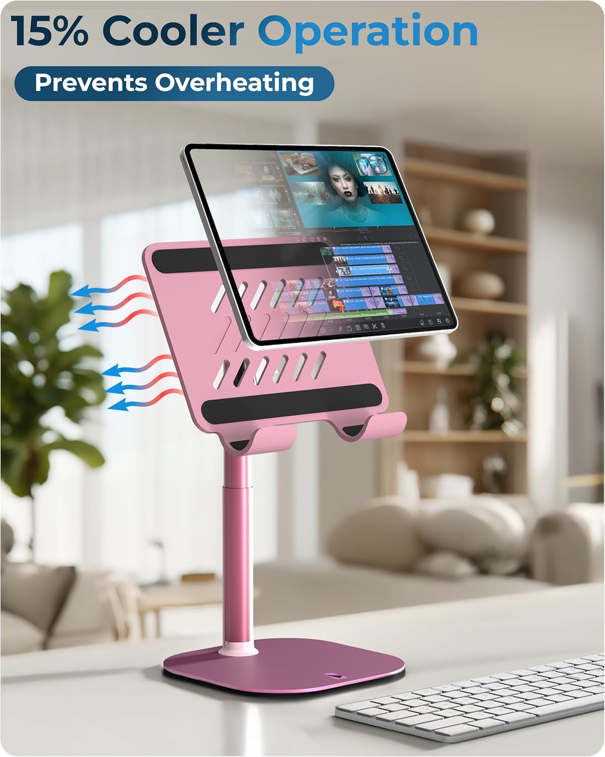 COOPER TabHolder, 7-10" Height Adjustable Tablet Stand, Premium iPad Stand for Desk, 270° Tilt iPad Holder for Desk, Tablet Holder, 15.6-17" Portable Monitor Support (Black)