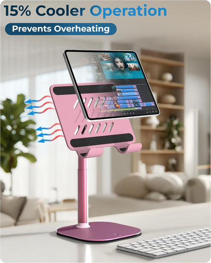 COOPER TabHolder, 7-10" Height Adjustable Tablet Stand, Premium iPad Stand for Desk, 270° Tilt iPad Holder for Desk, Tablet Holder, 15.6-17" Portable Monitor Support (Black)