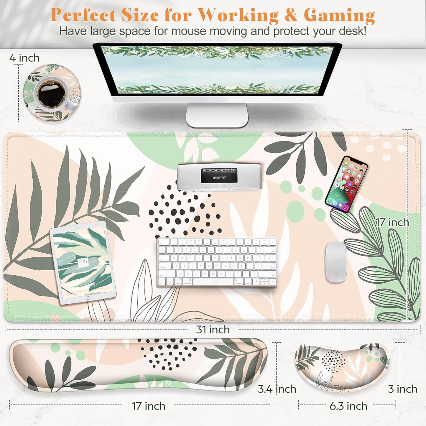 Gimars Upgrade Enlarge Silky and Superfine Fabric Gel Memory Foam Keyboard Wrist Rest Set, Ergonomic Keyboard Mouse Wrist Support for Typing Pain Relief, Comfort for Office, Gaming, Computer