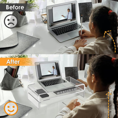 Acrylic Monitor Stand Riser Clear Computer Monitor Stand for Laptop PC Printer Computer Riser Acrylic Tray