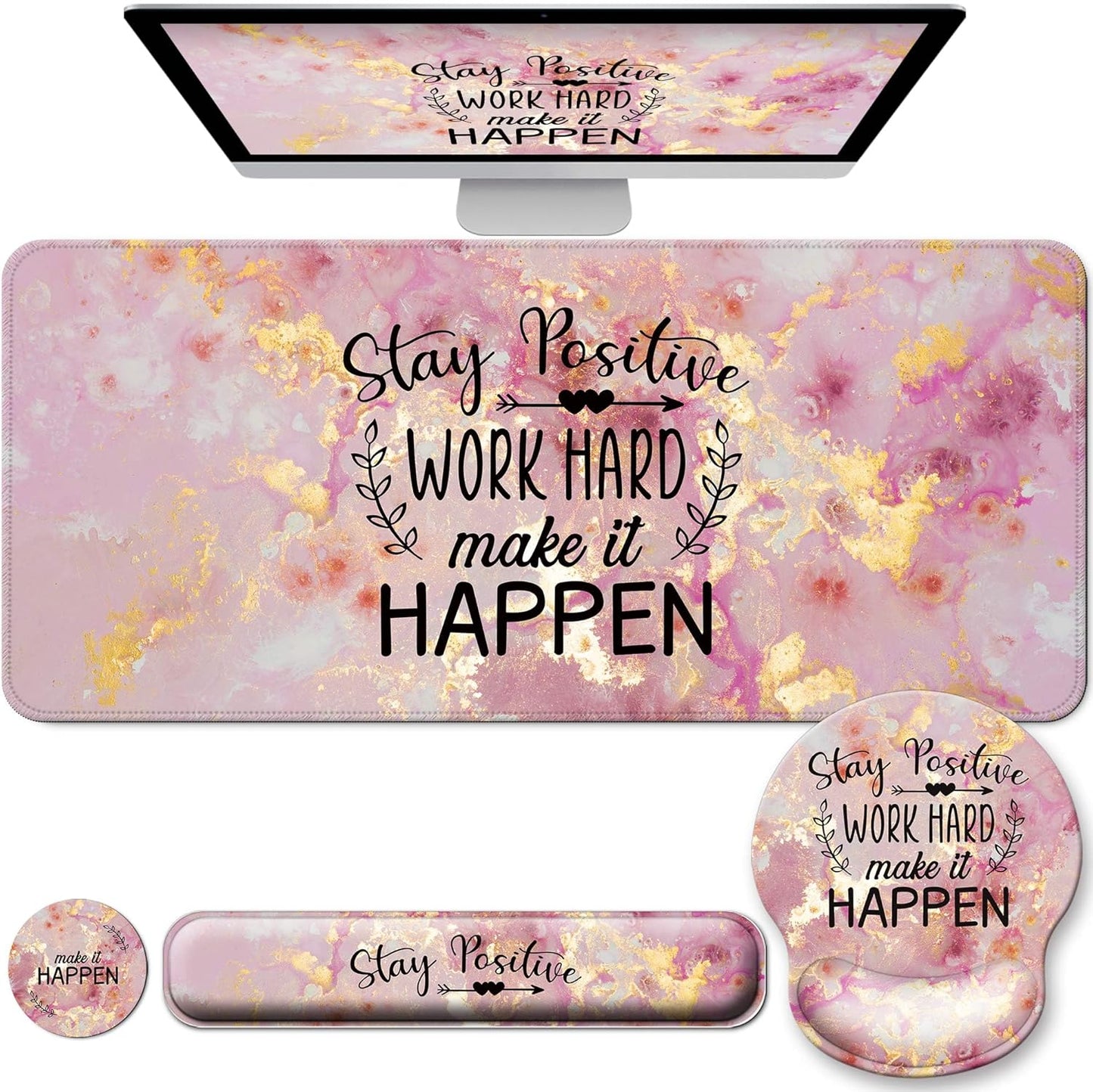 Desk Mat Set + Keyboard and Mouse Pad with Wrist Rest Support,4-in-1 Large Mousepad Computer Mats for Desktop Home & Office-Purple Butterflies