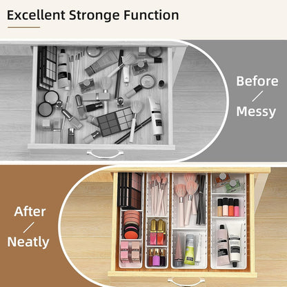 Desk Drawer Organizer Tray, 4 Pack Expandable Drawer Organizer with Dividers Adjustable, Bathroom Organizer Bins for Junk, Office, Makeup, Kitchen Utensil