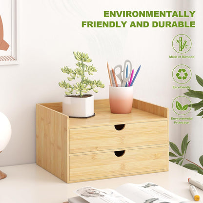 Wisuce Bamboo Desk Drawer Organizer, 3 Drawer Desktop Organizer with Drawers Tabletop Storage Organization Box for Office Home Toiletries Supplies Vanity, No Assembly Required