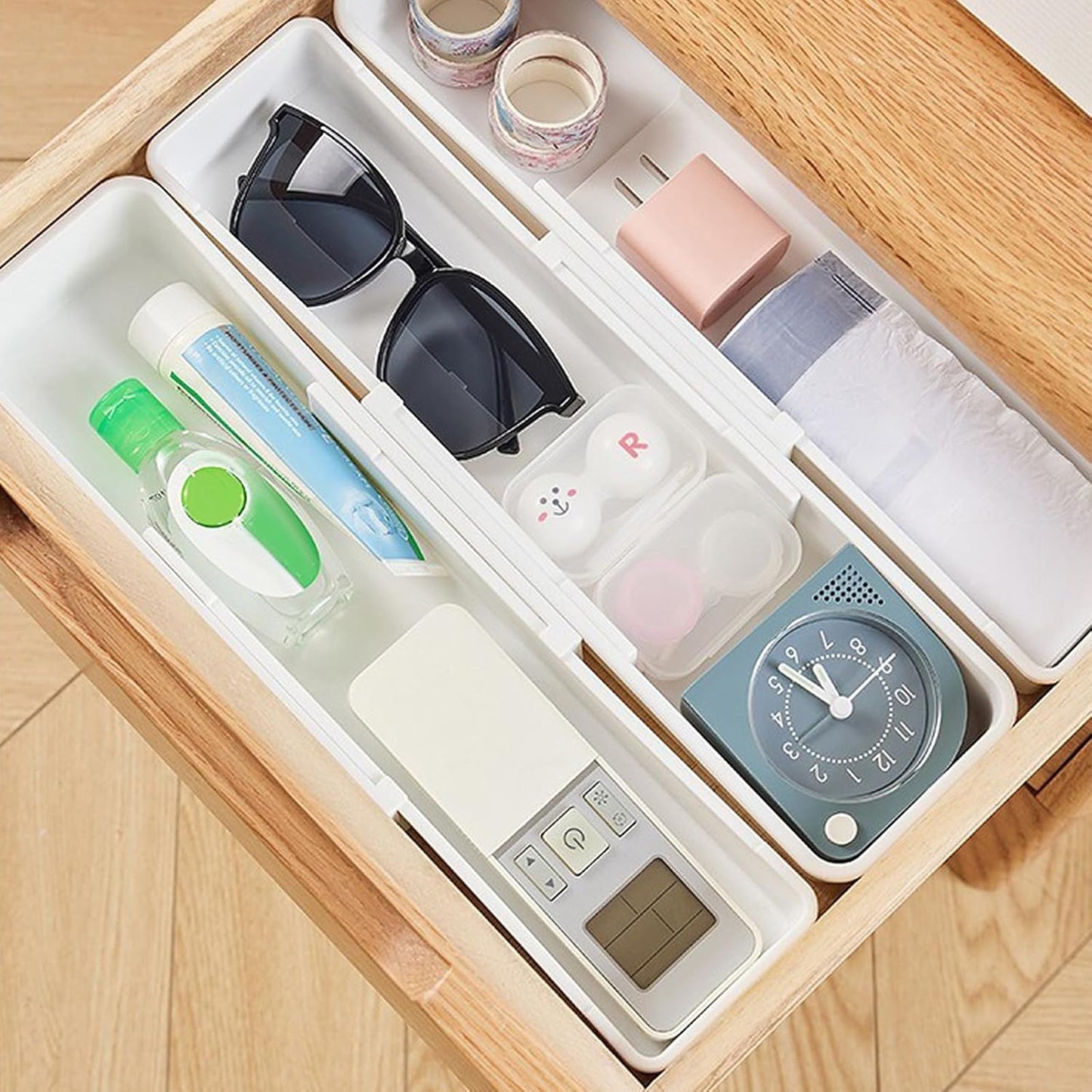 4 PCS Expandable Drawer Organizer, Adjustable Drawer Organizer Trays, Drawers Dividers Organizers and Storage For Office Supplies, Pens, Makeup,Utensils, Tools, Flatware and Junks, White