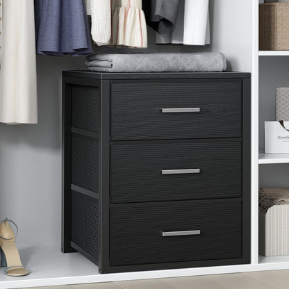 BOLUO Closet Drawers Black Fabric 3 Drawer Small Dresser for Closet Organizers and Storage Bedroom Dorm Modern