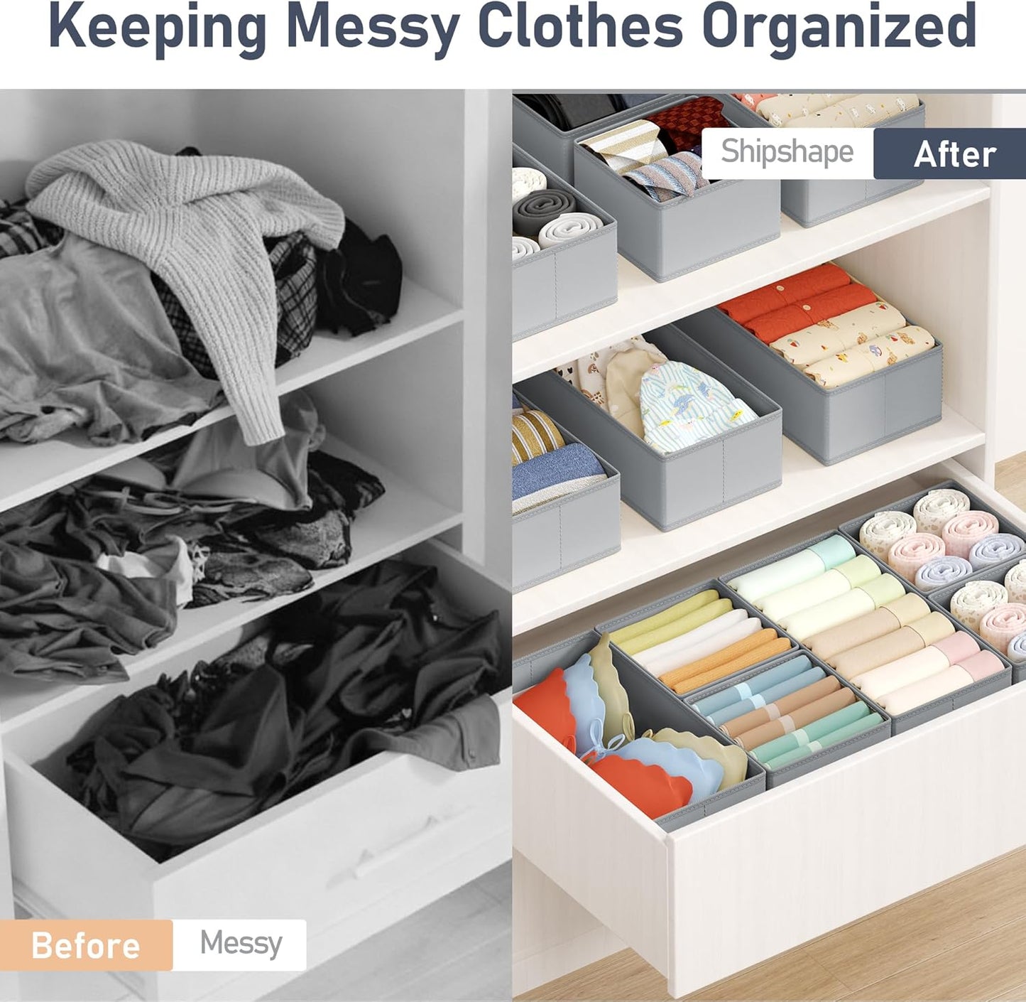 DIMJ Drawer Organizers Clothes, Dresser Organizer Bins for Baby Clothes,Underwear and Sock, Fabric Closet Organization and Storage Boxs, Drawer Dividers for Nursery, Clothing, Tie - 4 Pack, Beige