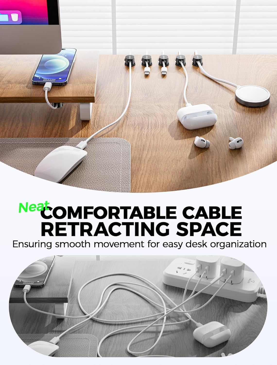 9 Pack Magnetic Cable Clips - gliship [Upgraded 360° Rotatable] Cord Organizer, Strong Magnetic Cord Holder, Adhesive Wire Keeper, Phone Cord Holder, Nightstand Wire Keeper Desk Decor, Tidy Helper