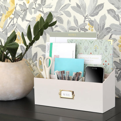 KIBAGA Stylish Linen Mail Organizer for Your Countertop – Easily Organizes Pens, Mail & More in Spacious Compartments on Any Desktop – The Perfect Desk Sorter for Paper & Office Essentials