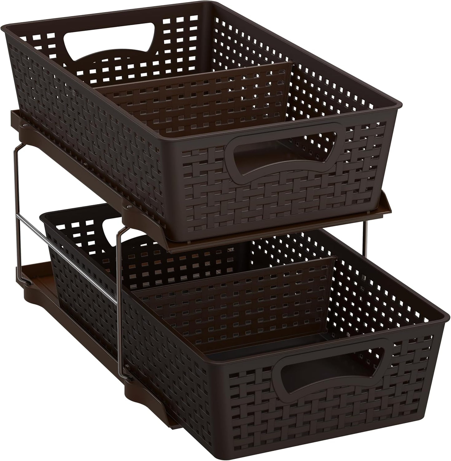 Simple Houseware 2 Tier Bathroom Organizer Tray Pull-Out Sliding Drawer, Under Sink Storage, Black