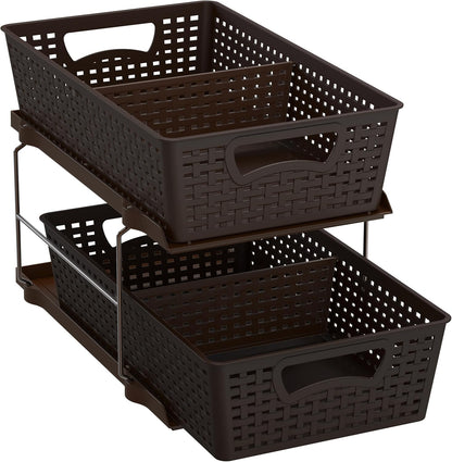Simple Houseware 2 Tier Bathroom Organizer Tray Pull-Out Sliding Drawer, Under Sink Storage, Black