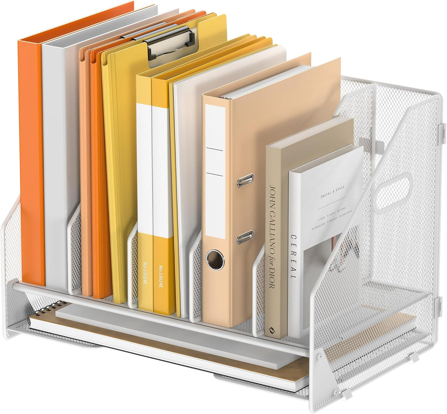 Desk File Folder Holder Organizer-5 Vertical Compartments Racks and Paper Letter Tray,Mesh Magazine File Holder Sorter,Desktop Accessories & Workspace Organizers for Home,Office,School-Black