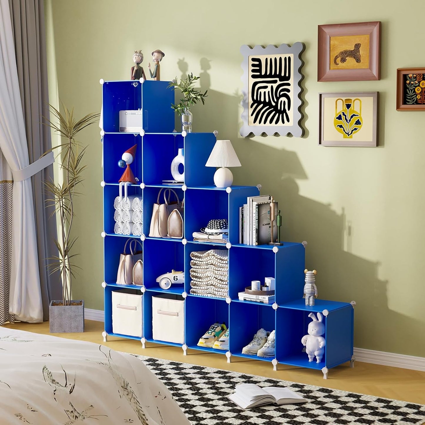 AWTATOS Cube Storage Organizer, 16 Cube Closet Organizer, Stackable Storage Cube Shelves, DIY Portable Closet Clothes Organizer Shelving for Bedroom, Closet, Wardrobe, Bathroom, White
