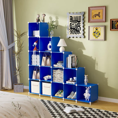 AWTATOS Cube Storage Organizer, 16 Cube Closet Organizer, Stackable Storage Cube Shelves, DIY Portable Closet Clothes Organizer Shelving for Bedroom, Closet, Wardrobe, Bathroom, White