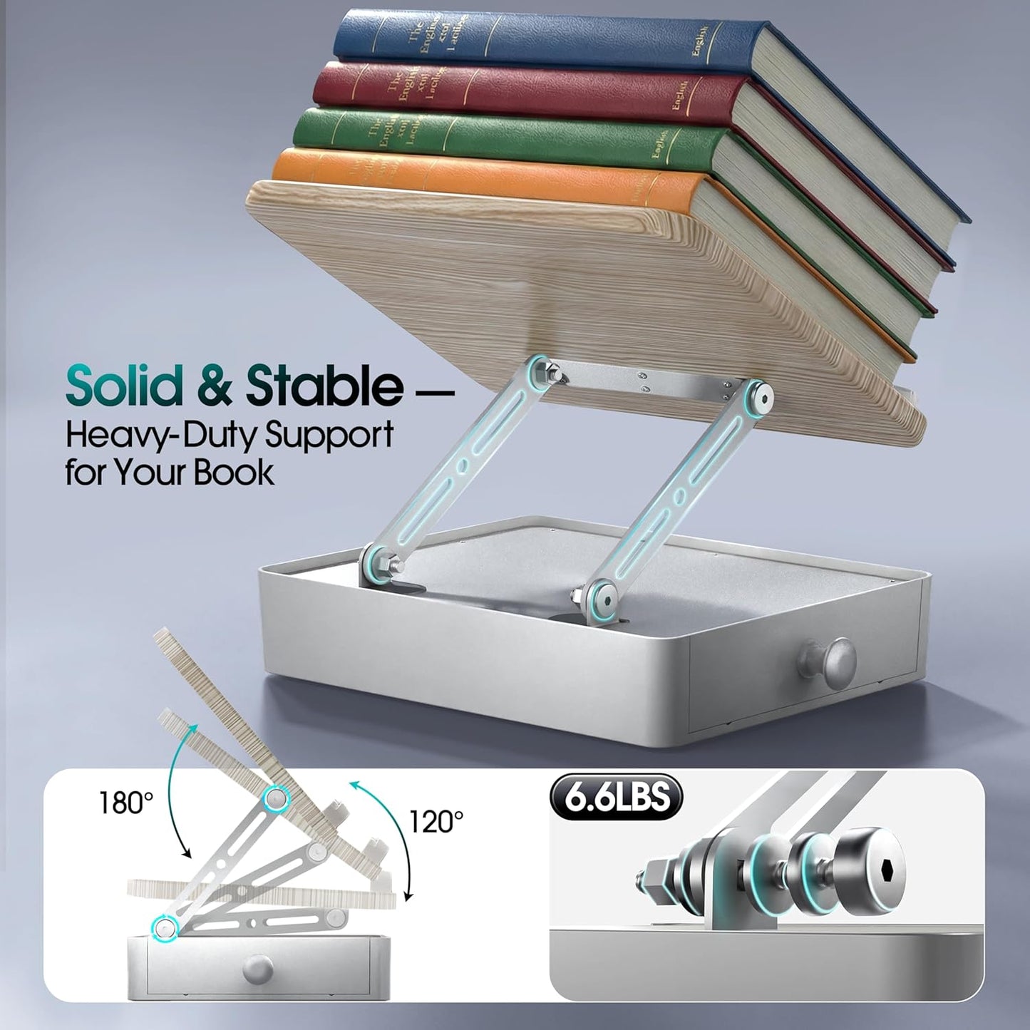 Book Stand with Storage Drawer, Adjustable Wooden Reading Stand for Desk, Ergonomic Height & Angle Book Holder for Textbooks, Cookbooks, Documents (Walnut Finish, 9.8" x 13.8" Large Panel)