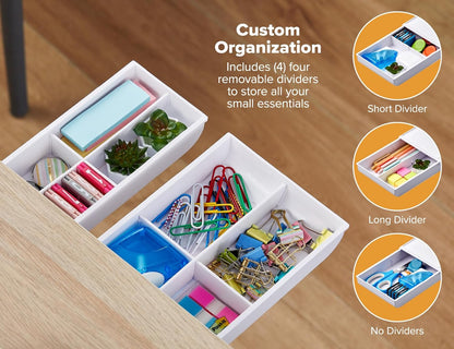 Bostitch Konnect Under Desk Drawer, Self-Adhesive Slide Out Storage Organizer with 4 Customizable Dividers, 2-Pack