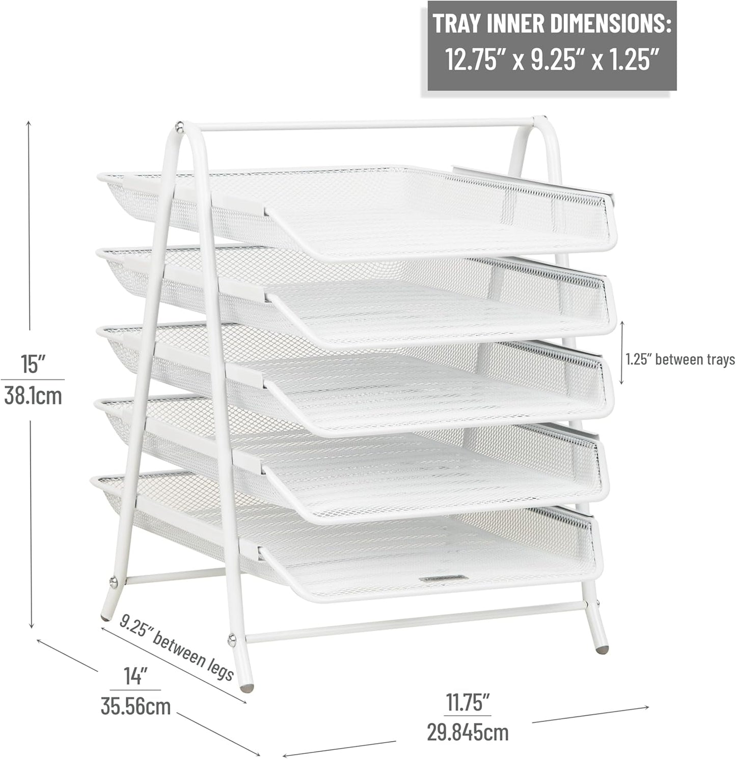 Mind Reader 5-Tier Paper Tray Organizer, Vertical Desktop File Storage Rack, Office, Metal Mesh, Black